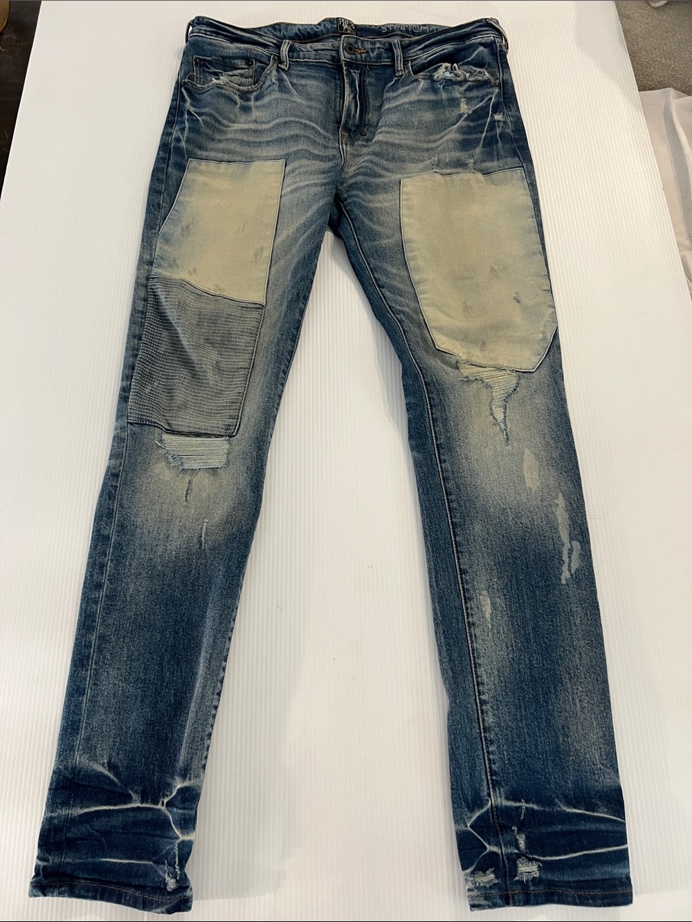PRPS Men's Blue Skinny Jeans with Contrast Knee Panels Y2K